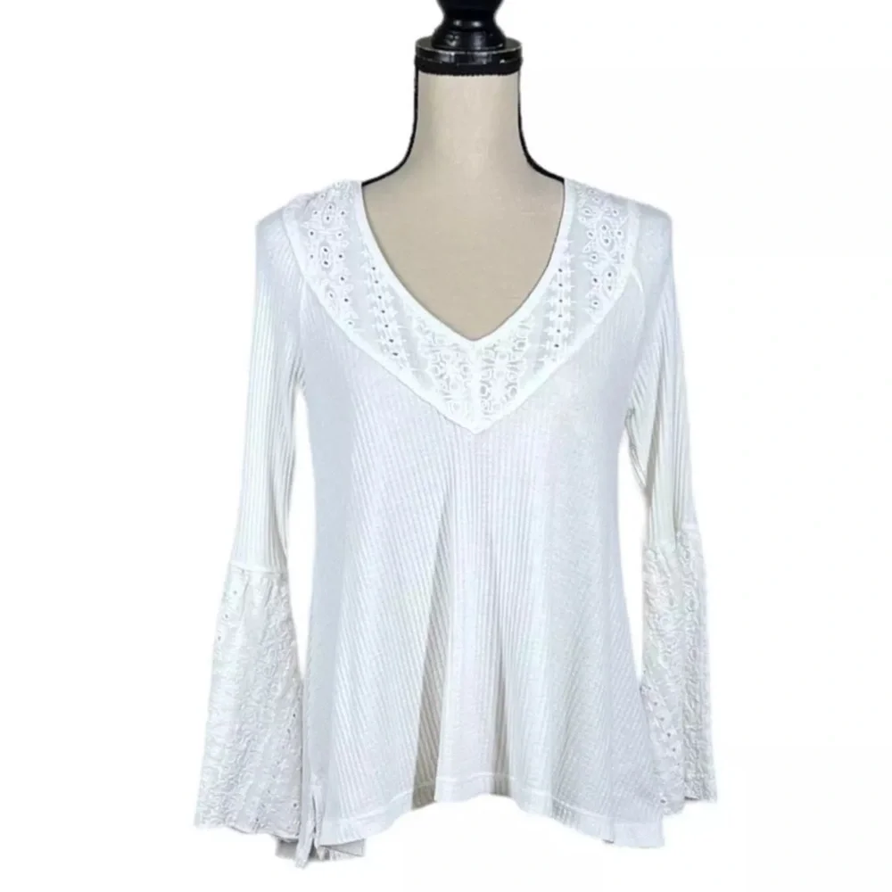 Free People Parisian Nights White Eyelet  Top